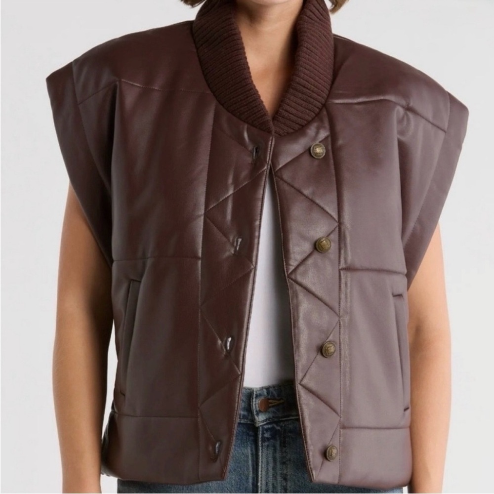 TRUTH By Republic - Brown Padded Vegan Leather Sleeveless Jacket - NEW - XS
